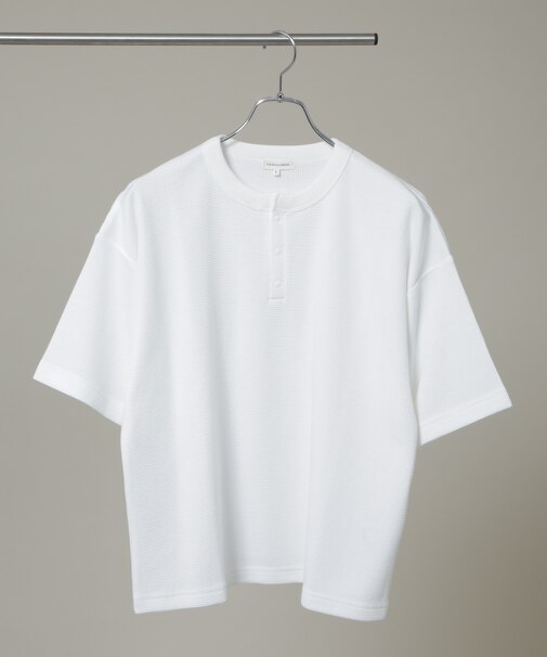 NORMANBROS/ショート丈ワッフルヘンリーネックTシャツ 半袖