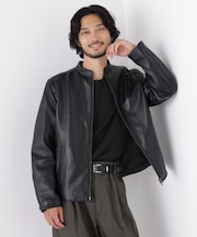 バンドカラーレザーシングルライダースジャケット