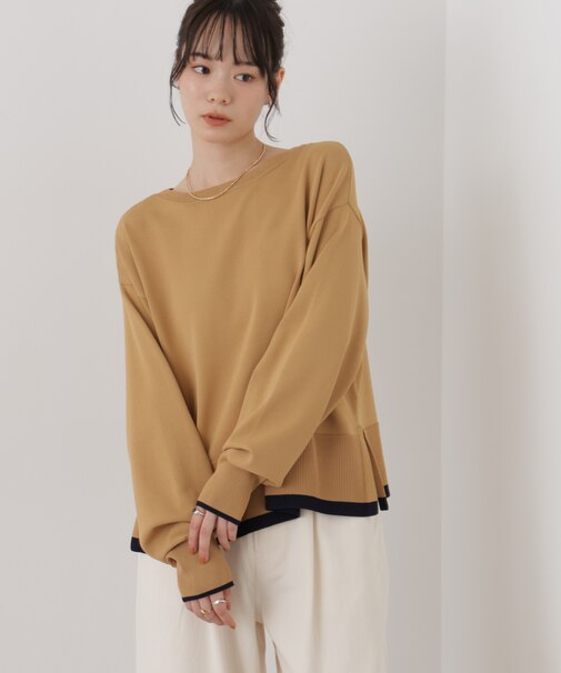洗濯機洗可配色ボートネックワイドトップス