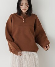 ハイネックヘンリースウェットライクニットトップス