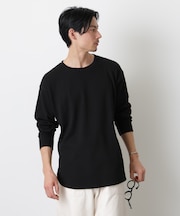ミニワッフルクルーネックTシャツ 長袖