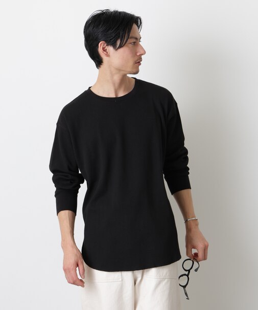 ミニワッフルクルーネックTシャツ 長袖
