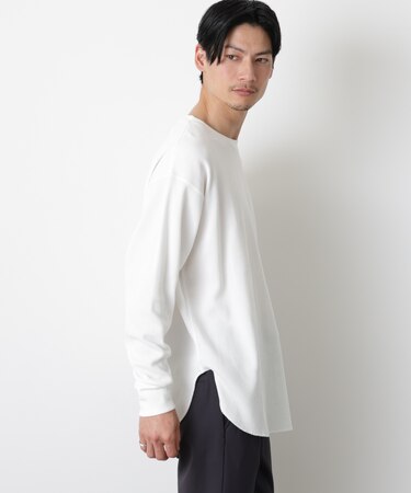 ミニワッフルクルーネックTシャツ 長袖