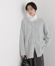 配色シャギーニットジャケット