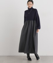異素材コンビドッキングタートルワンピース