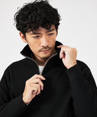 【定番人気】12ゲージ 畦編み ハーフジップ ニット