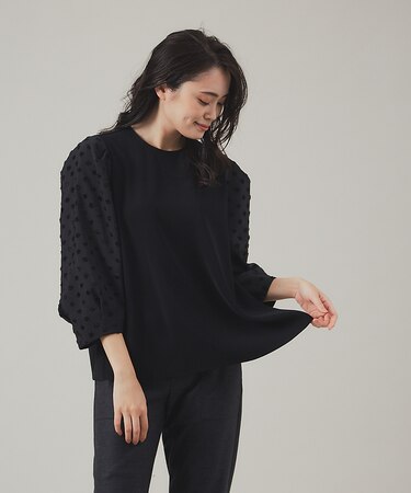 ドットツイードパフブラウス