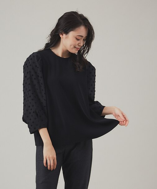 ドットツイードパフブラウス