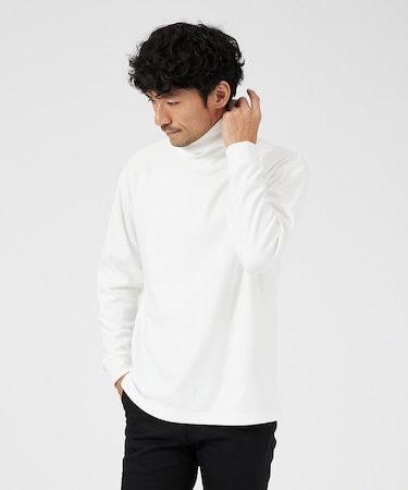 【起毛スムース】パウダーストレッチ タートルネック カットソー