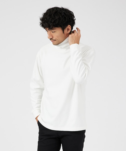 【起毛スムース】パウダーストレッチ タートルネック カットソー