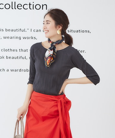 バックリボンオフショルリブカットソー