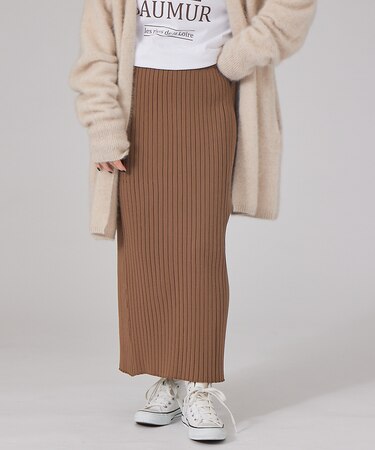 【セットアップ対応】ストレッチリブニットスカート