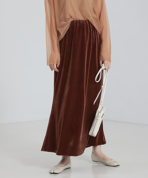 ベロア&プリントマーメイドスカート