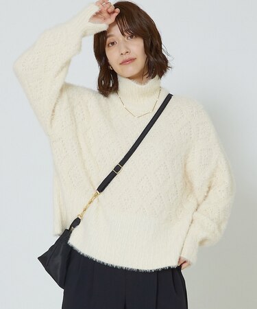 シャギーミックスダイヤ柄タートル