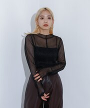 ラメ シアー プリーツ トップス （ロンＴ)