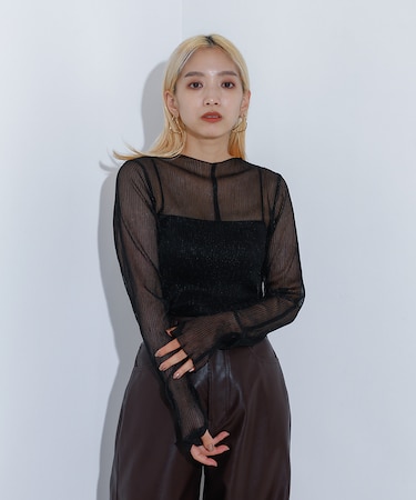 ラメ シアー プリーツ トップス (ロンT)