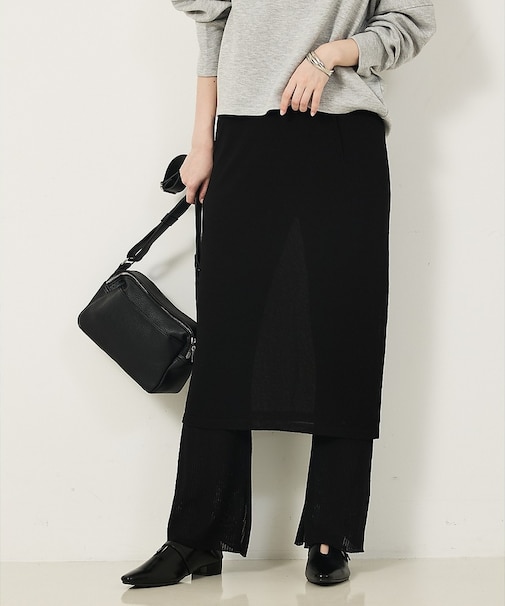 【セットアップ対応】ニットスカートレイヤードパンツ