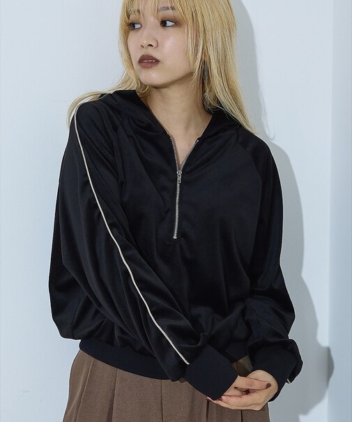 【セットアップ】ベロアハーフジップ フーディー パーカー