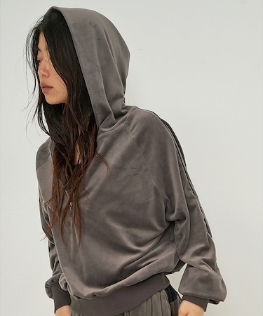 【セットアップ】ベロアハーフジップ フーディー パーカー