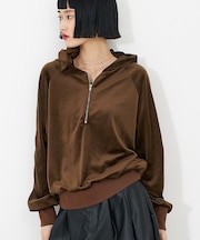 【セットアップ】ベロアハーフジップ フーディー パーカー