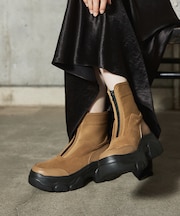 【LAROUTE/軽量】フロントジップ 厚底ブーツ