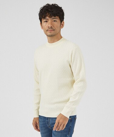 【ハイストレッチ】幾何学 ジャガード クルーネックニット