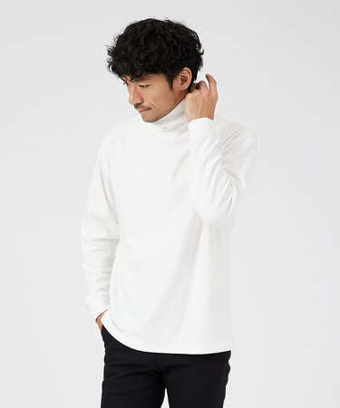 【起毛スムース】パウダーストレッチ タートルネック カットソー