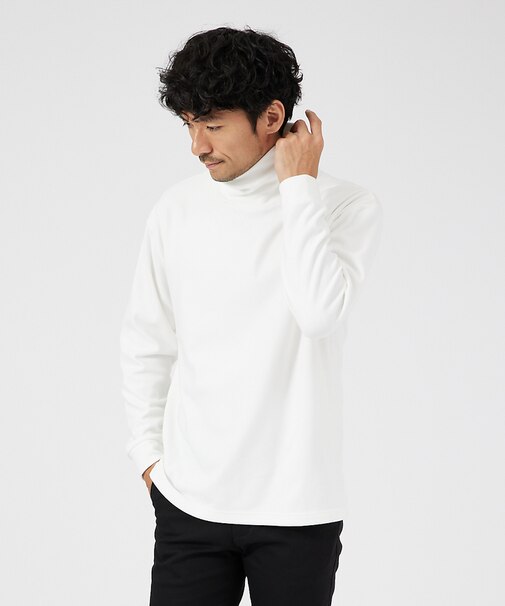 【起毛スムース】パウダーストレッチ タートルネック カットソー