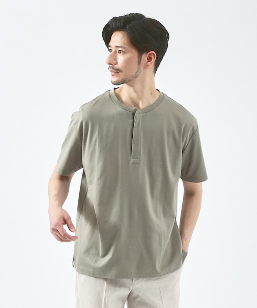 【スーピマコットン】比翼 ヘンリーネック Tシャツ