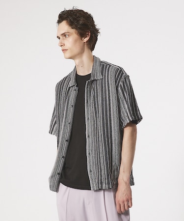 【AH ABAHOUSE】マルチカラー 透かし編み メッシュシャツ / 半袖シャ