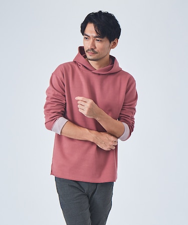 【ダブルフェイス】配色 フード プルオーバー パーカー