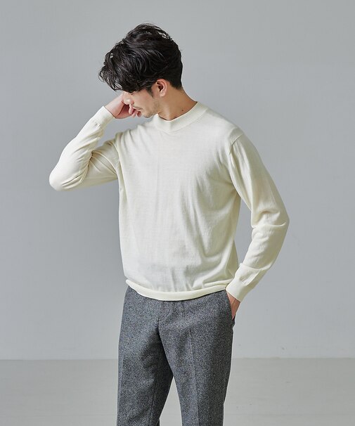 【シルクの様な光沢】カシミヤ モックネック ニット