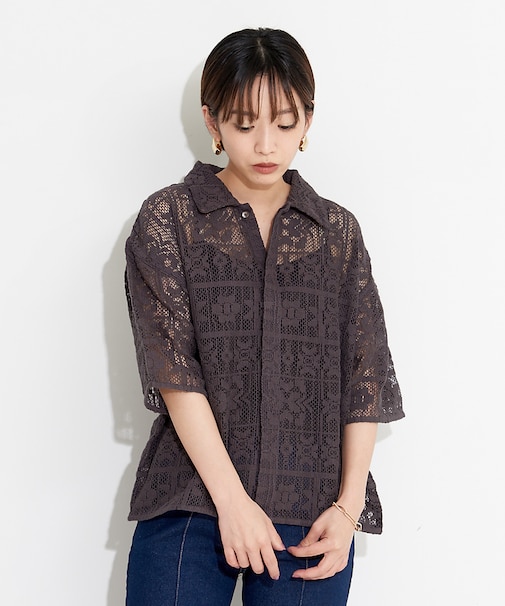 【WEB限定】パッチワークレースシャツ