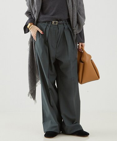 【ROHE】Wide Leg Double Pleated Trousers／ワ