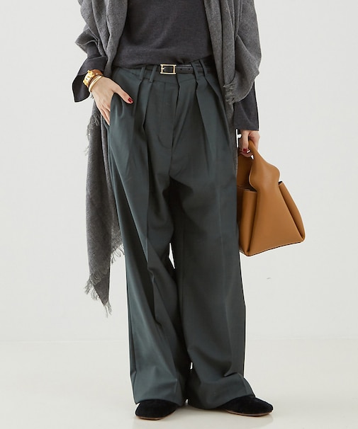 【ROHE】Wide Leg Double Pleated Trousers／ワ
