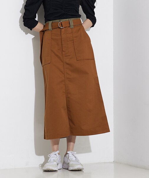 【Dickiesコラボ 別注】ウエスト配色 ベルトチノロングスカート