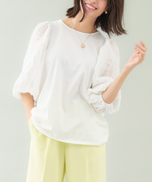 袖シアーシャーリングプルオーバー