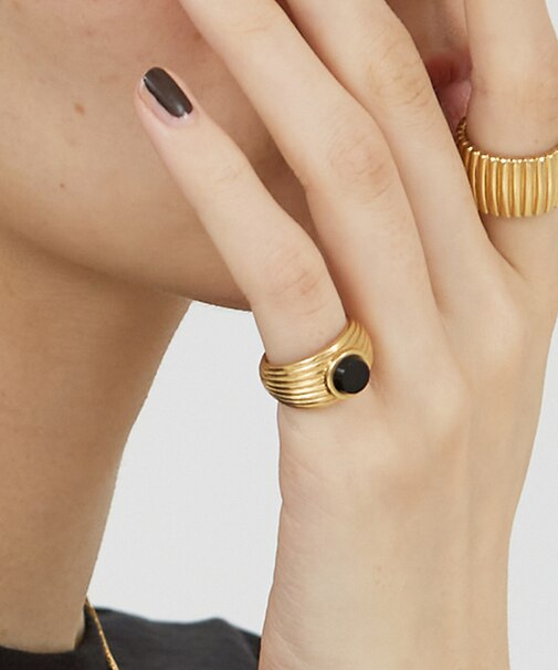【studioDEVE】Wave Motion Signet Ring Blac