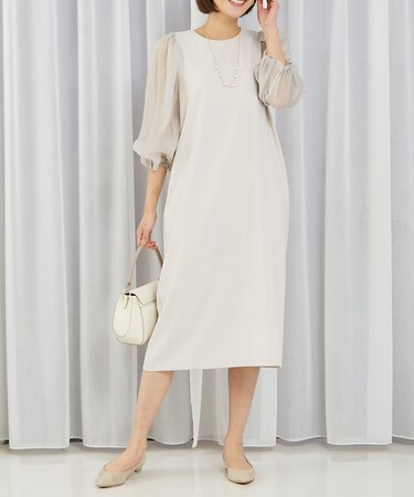 【エニデイカセット】シアー袖切替ワンピース