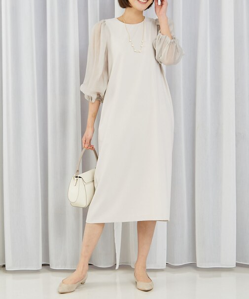 【エニデイカセット】シアー袖切替ワンピース