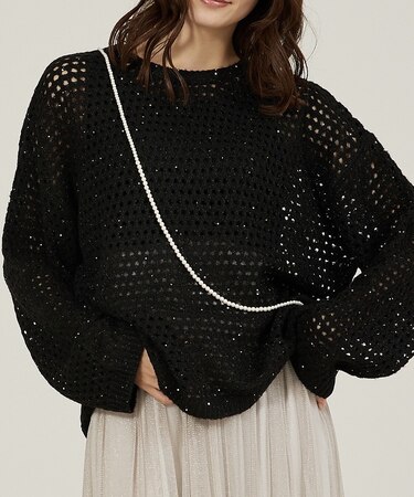 メッシュスパンコールニット