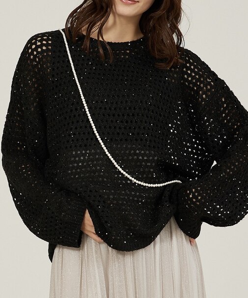 メッシュスパンコールニット