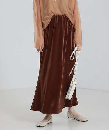 ベロア&プリントマーメイドスカート