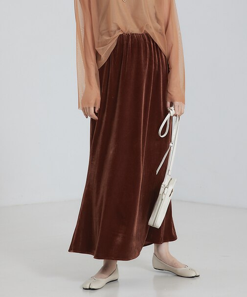 ベロア&プリントマーメイドスカート