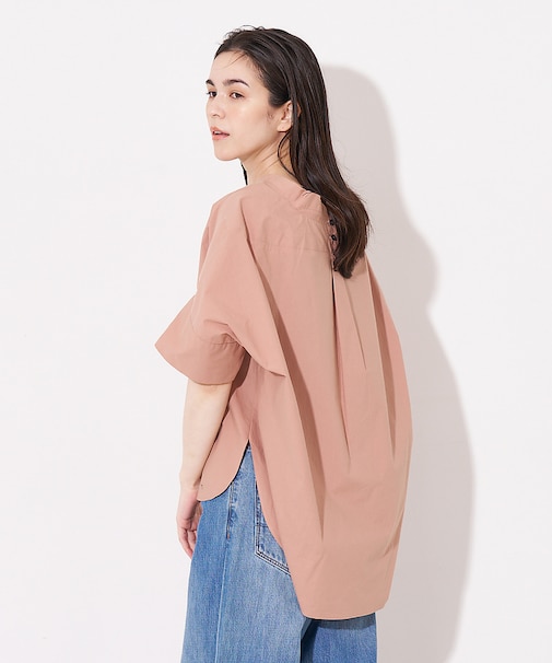 オフスタンドカラーコットンブラウス