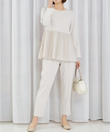 【エニデイカセット】チュールブラウス＆テーパードパンツ
