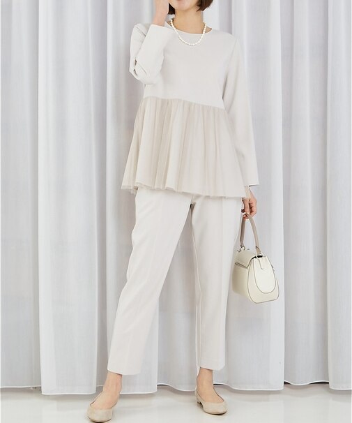 【エニデイカセット】チュールブラウス＆テーパードパンツ