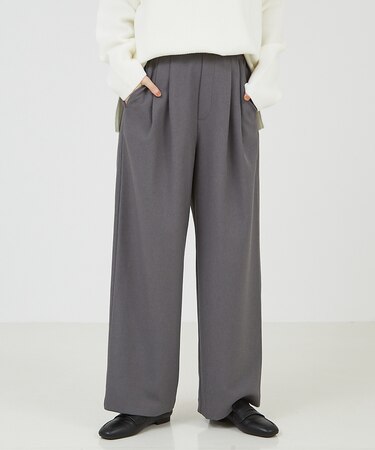 【セットアップ対応】ピンストライプ＆無地タックワイドパンツ