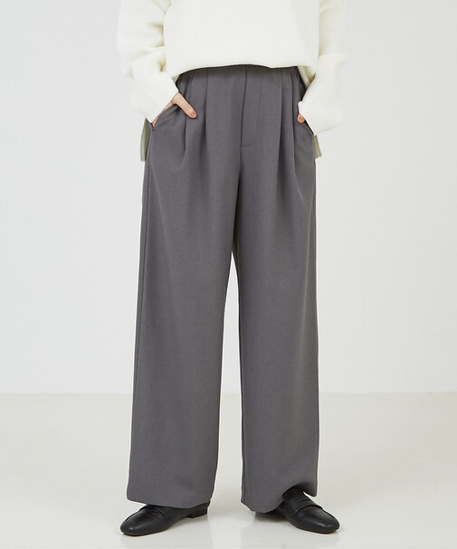 【セットアップ対応】ピンストライプ＆無地タックワイドパンツ