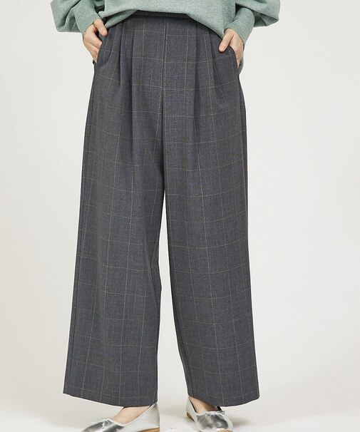グレンチェックタックワイドパンツ